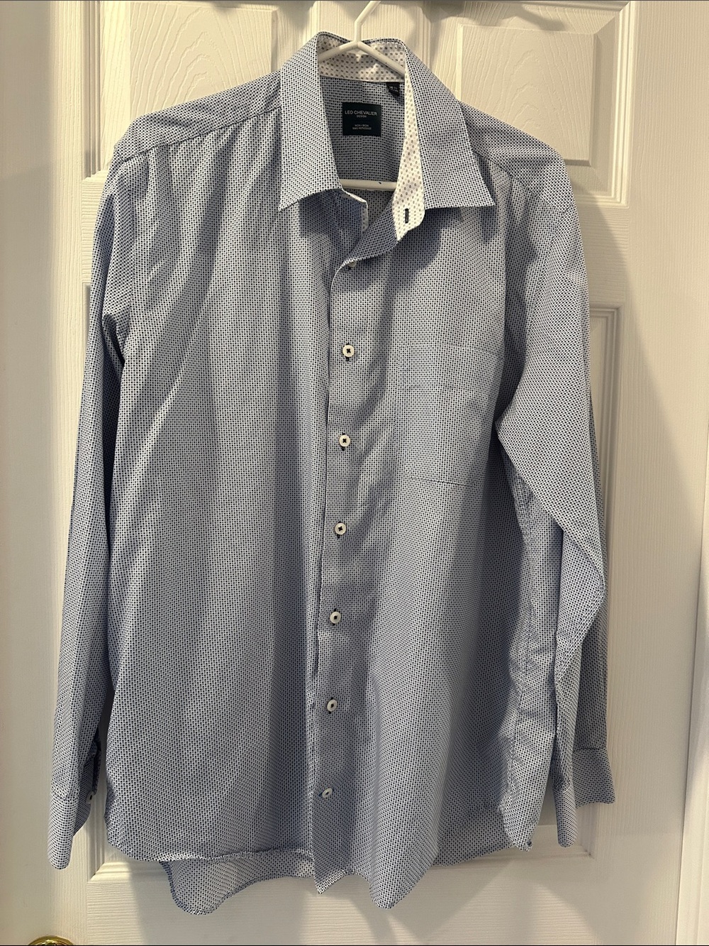 LEO CHEVALIER Designer Men's Light Blue Patterned Button-Down Dress Shirt SZ L